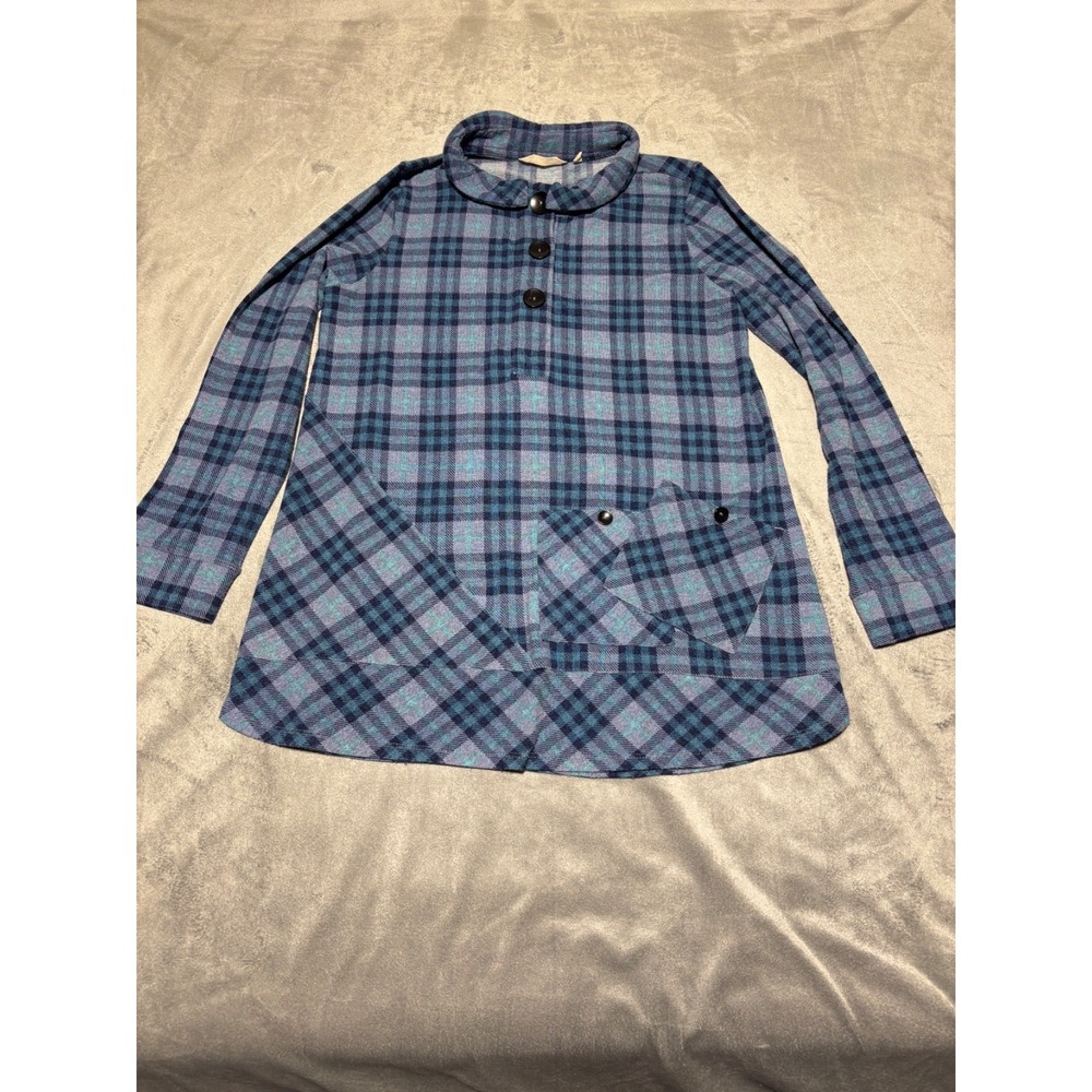 Soft Surroundings Women Size S Brynn Blue Plaid Long Sleeve 2CU37 Shirt Tunic